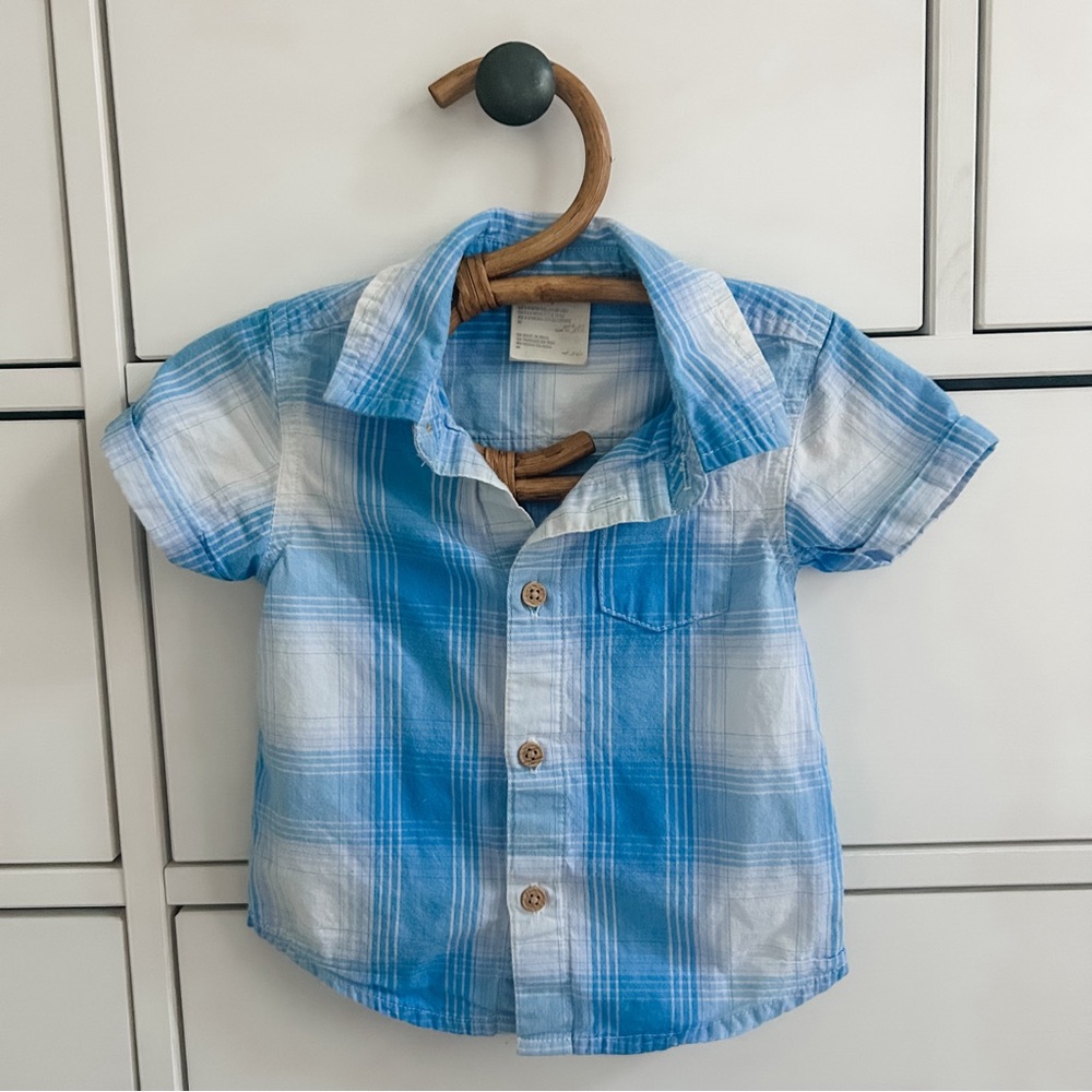 6-9 mo First Impressions Blue and white plaid button down shirt baby